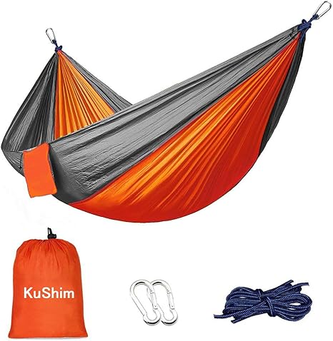 Amazon Raku ラク 2人用 軽量パラシュート ハンモック幅広 140ｃｍ タイプ カラビナ ロープ 収納袋 本体に縫われる 延長用の細引き２本 210cm 本 キャンプ アウトドアにおすすめ Raku スポーツ アウトドア