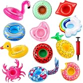 12 Pack Drink Floaties for Pool, Inflatable Drink Holder, Pool Drink Floats for Hawaii Themed, Fun Inflatable Cup Coasters with Air Pump for Swimming Pool Party Supplies Bath Shower