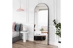 FVANF Arched Full Length Mirror, 64"x21" Free Standing Floor Mirror, Modern Full Body Mirror with Stand, Wall Mirror with Aluminum Alloy Frame for Bedroom,Living Room,Black
