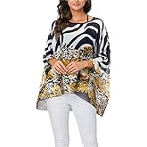 Vanbuy Womens Summer Printed Batwing Sleeve Top Chiffon Poncho Casual Loose Sheer Blouse Shirt