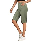 luvamia Bermuda Shorts for Women Knee Length High Waisted Side Split Elastic Waist Summer Dressy Casual Long Chino Shorts
