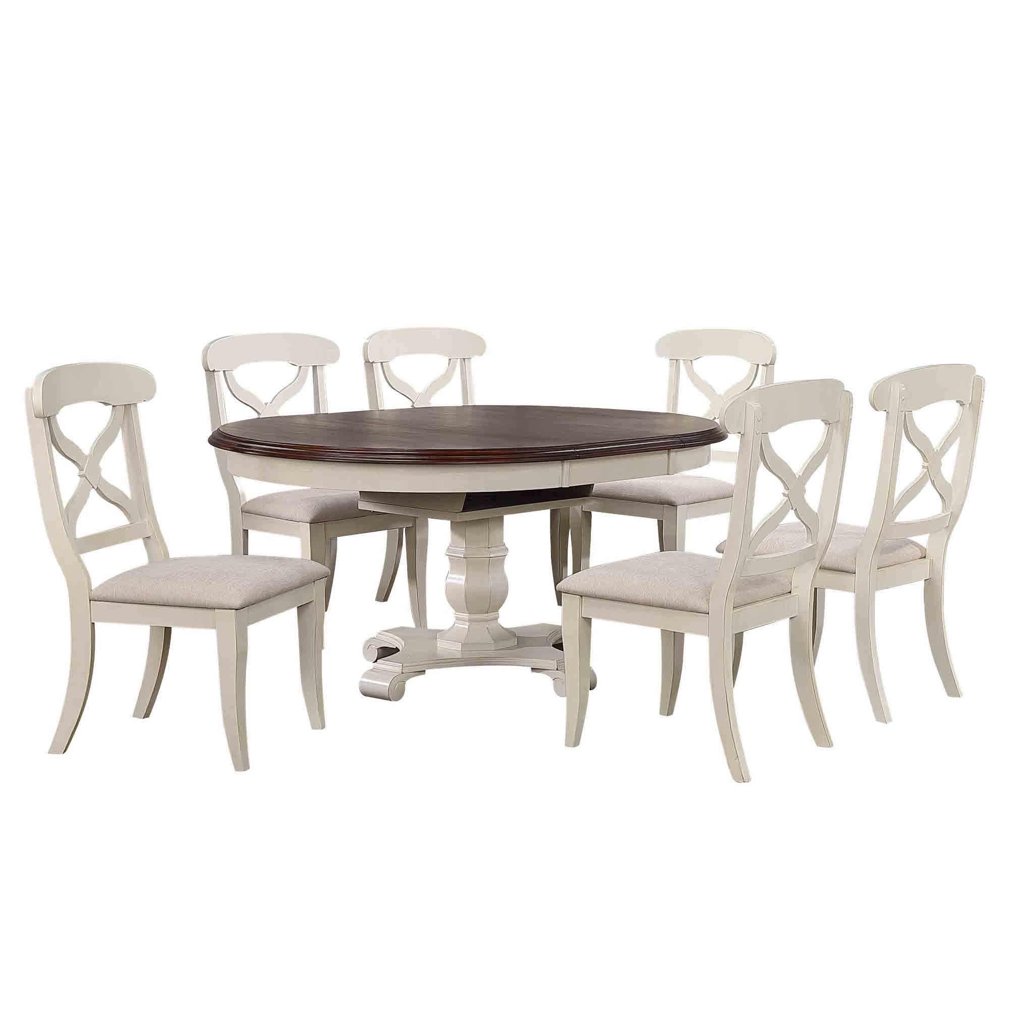 Photo 1 of ***Missing boxes 1 and 3 - 4 Boxes ***Sunset Trading Andrews 7 Piece 48" Round or 66" Oval Extendable Butterfly Leaf Table | Antique White and Chestnut Brown | Seats 6 Dining Room Sets, Two Size Extension,DLU-ADW4866-C12-AW7P