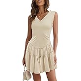LUXVEER Womens Summer Mini Dresses Casual Ruffle Flowy Tiered Sleeveless Sundresses Swing A Line Beach Short Dress
