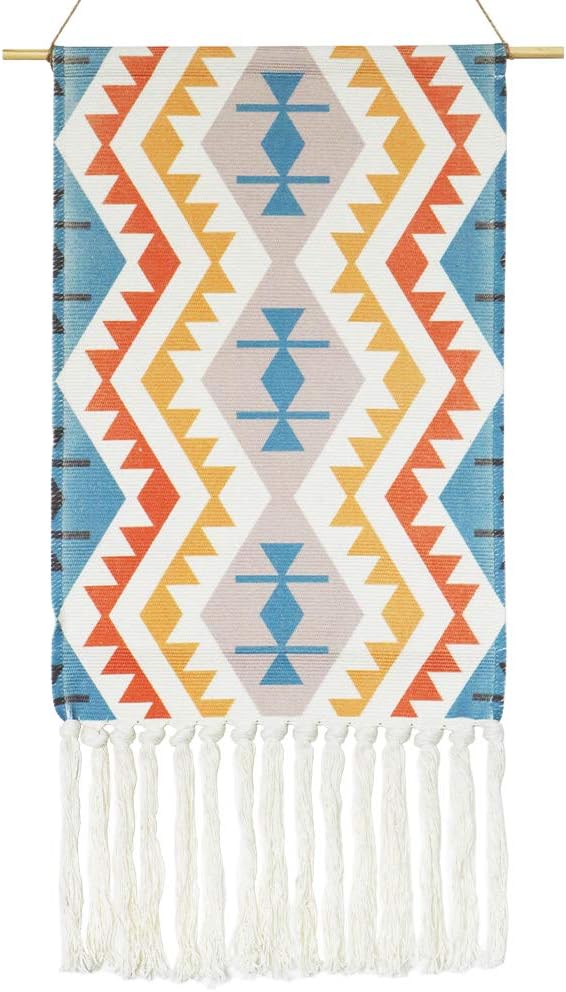 KLOLKUTTA Macrame Wall Hanging Décor- Orange and Blue Small Art Woven Wall Décor for Holiday, Birthday Party