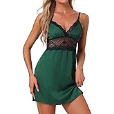 cheibear Women Satin Lingerie Silky Sexy Nightgowns Lace Babydoll Slip Nightie Bridal Chemise Pajama Dress