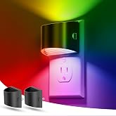 L LOHAS LED Night Lights Plug into Wall, 8 Colored Kids Night Light, 2 Pack | Built-in Dusk to Dawn Sensor, Color Changing Mode, Black Housing