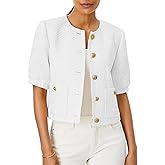 LifeShe Puff Short Sleeve Tweed Jacket Women Cropped Jackets Summer Open Front Office Work Blazer Coat