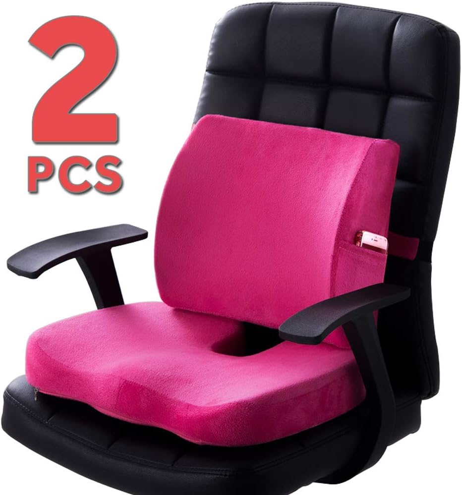 Coccyx Orthopedic Seat Cushion and Lumbar Support Pillow for Office Chair Memory Foam Car Seat Cushion with Washable Cover Ergonomic Desk Chair Cushion for Tailbone, Lower Back Pain, Sciatica Relief: Kitchen & Dining