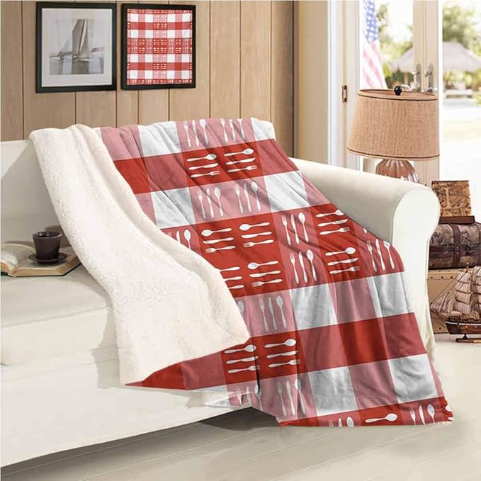 Checkered Personalized Blankets Throw Size, Cutlery