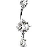 CM Crareesi Mania Belly Button Ring Dangle Belly Rings 316L Surgical Steel Belly Button Piercing Jewelry Teardrop Navel Ring for Women