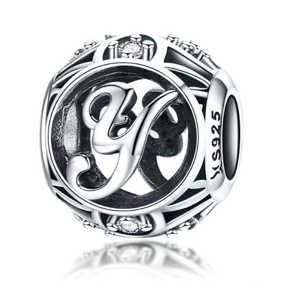 Birthday Charms Genuine 925 Sterling Silver DIY Initial A-Z Charm Alphabet Charms Letter Beads for Pandora Charms Bracelets (Letter Y)