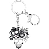 BAMAY Enamel Alloy Halloween Flower Skull Keychain Car Keys Purse Charms Bag Accessories Sugar Skull Gifts for Women Girls
