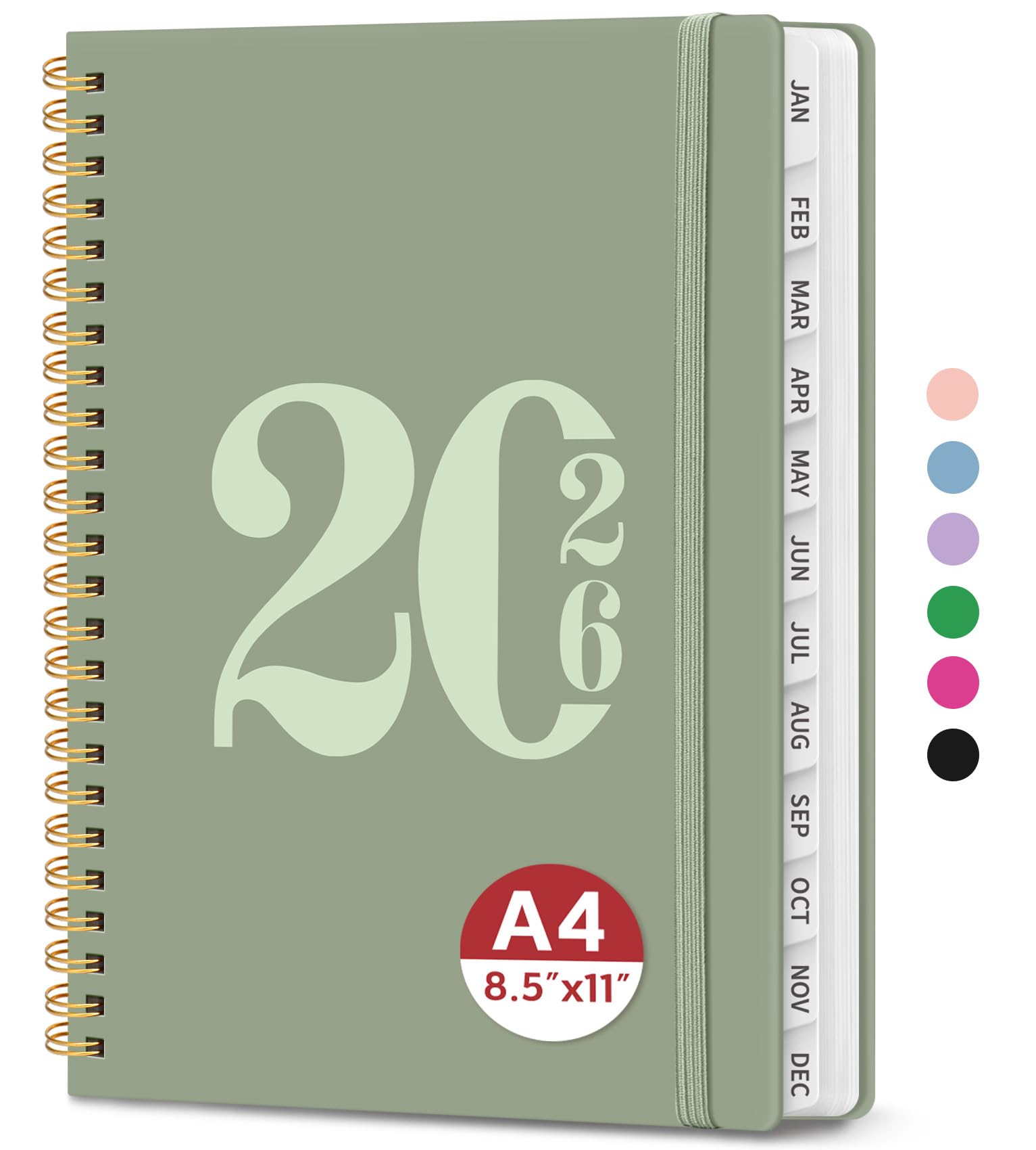 Photo 1 of 2026 Planner, Weekly and Monthly Calender Planner, Jan 2026 to Dec 2026, Hardcover 2026 Calendar Planner Book with Tabs & Inner Pocket, Office Home School Supplies for Women & Men - A4 (8.5" x 11"), Green