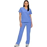 floralhue Scrubs for Women Set, Medical Women Scrubs, V-Neck Top and Straight Leg Pants with 11 Pockets (Relaxed Fit)