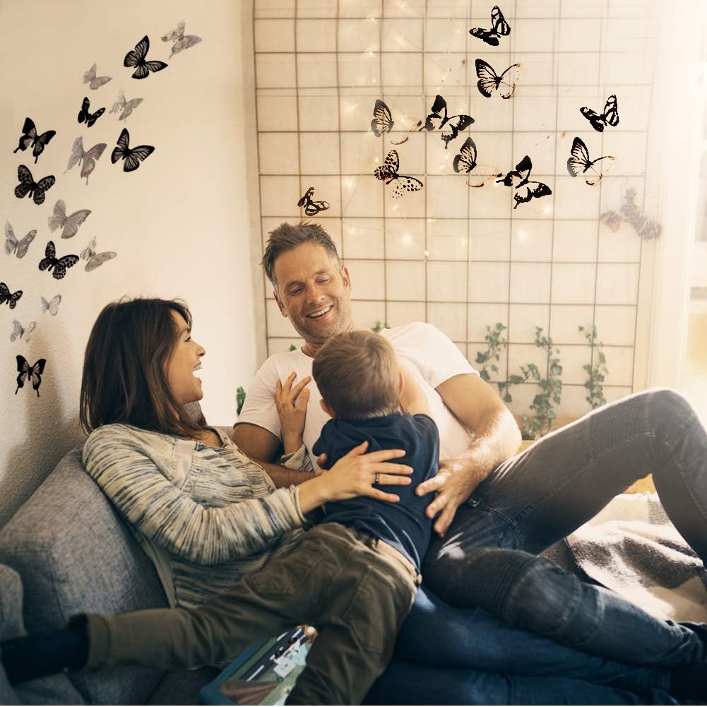 Butterfly Wall Stickers, 36 x 3D Butterfly Stickers for Bedroom Living Room, Office (Black and White), Black, White - Image 4