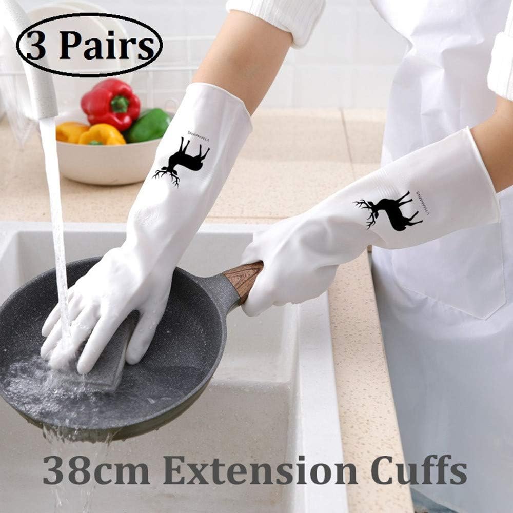 Long Rubber Gloves for Kitchen Dishwashing Gloves, Reusable Household Gloves for Cleaning Dish Gloves, Longer &Waterproof 3-Pairs (M)