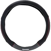 Cummins CMN35390 Sport 18-Inch Steering Wheel Cover Leather Semi Truck Interior Accessories for RV and Big Rig-Black and Red