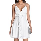 KUTUMAI V Neck Sexy Mini Dress Ruffle Bow Tie Graduation Club Party Short Dresses for Women Summer