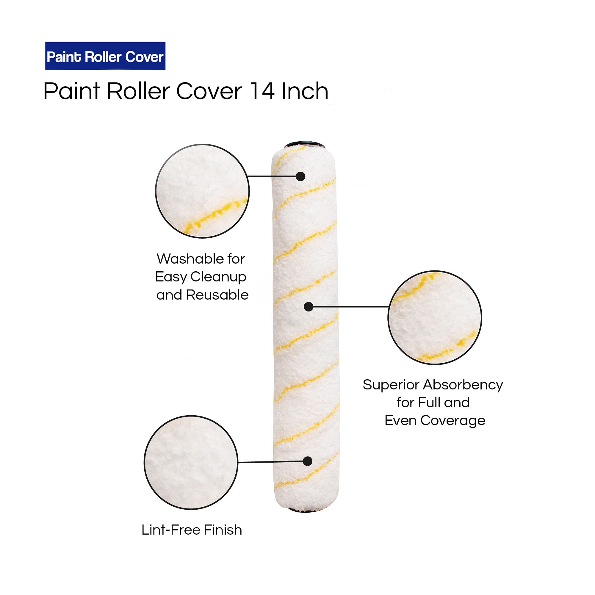 Pro Grade Paint Roller Covers - 1/2 X 14 Inch Microfiber 3 Pack