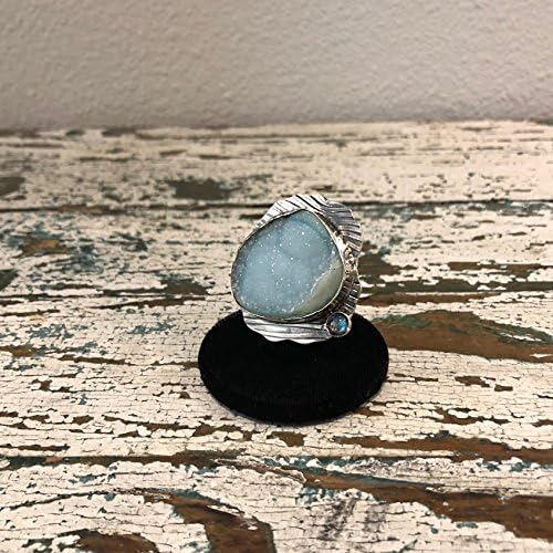 Apline Blue Agate Drusy, Moonstone and Sterling Silver Ring