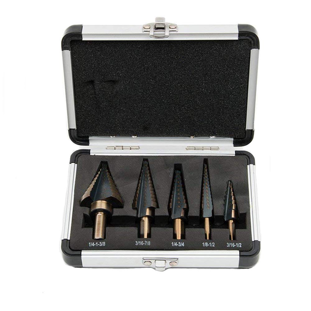 Malayas 5PCS Large High Speed Steel Cobalt Multiple Hole 50 Sizes Step Drill Bit Set for Cutting Holes in Steel, Aluminum, Copper, Stainless Steel, Brass, Plexiglass, Wood and Laminates