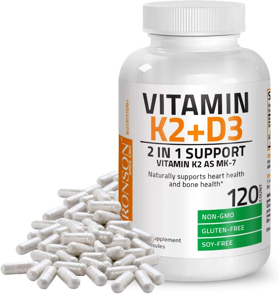 Vitamin K2 (MK7) with D3 Supplement Bone and Heart Health Non-GMO Formula 5000 IU Vitamin D3 & 90 mcg Vitamin K2 MK-7 Easy to Swallow Vitamin D & K Complex, 120 Capsules: Health & Personal Care