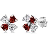 Gem Stone King 925 Sterling Silver Lab Grown Diamond and Red Garnet Stud Earrings for Women | 2.27 Cttw | Gemstone April Birthstone | Heart Shape 4MM