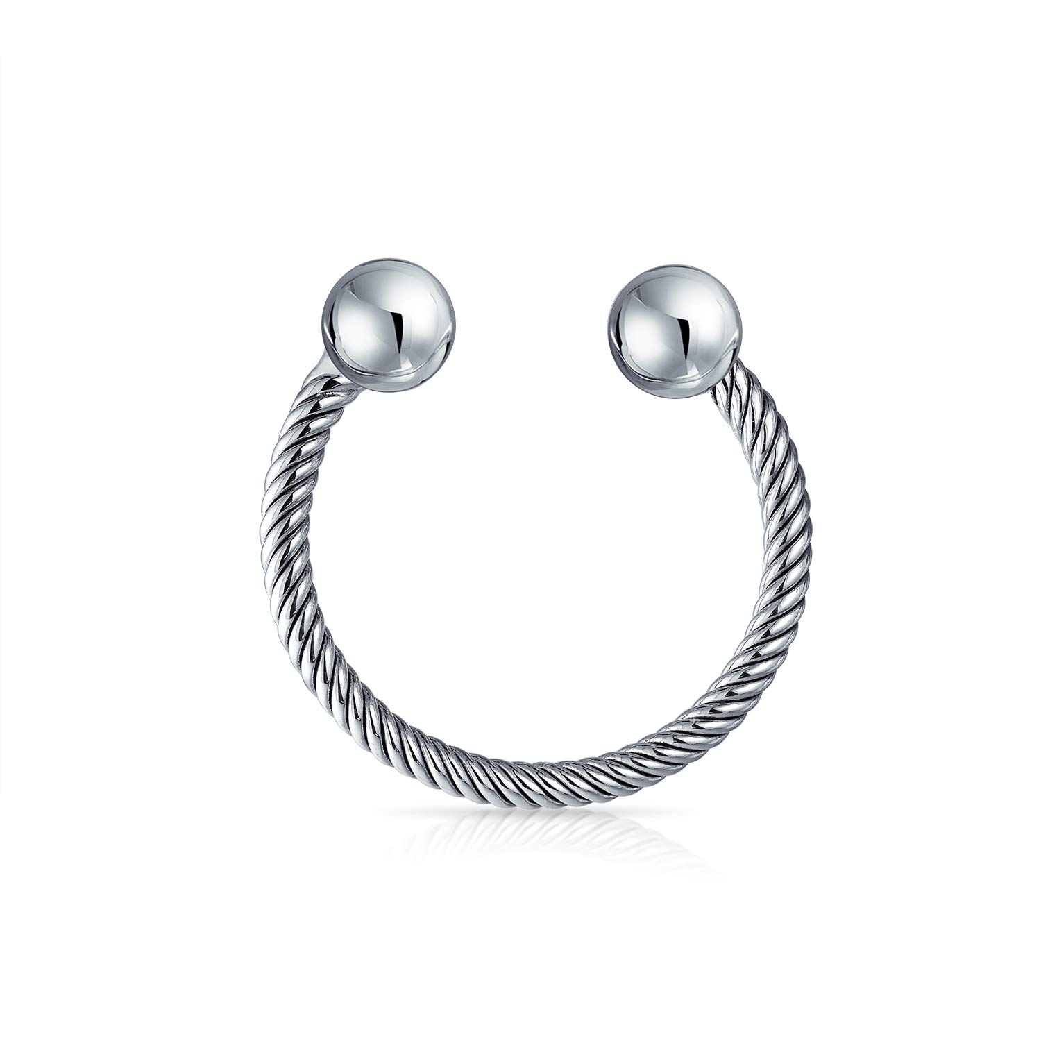 Bling Jewelry Classic Twisted Cable Keychain Ball Screw Tip Horseshoe Key Ring For Women Teens Graduation Shine Oxidized .925 Sterling Silver