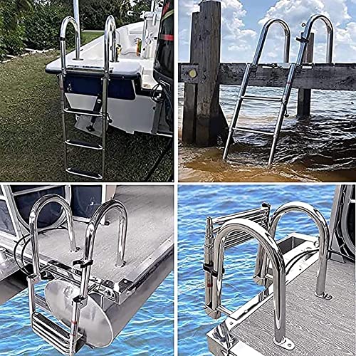 KAOLALI Scaletta Piscina, Scaletta per Barca 4 Gradini in Acciaio Inox per Ingresso Posteriore con Pedale e Corrimano (Portata 200 kg)