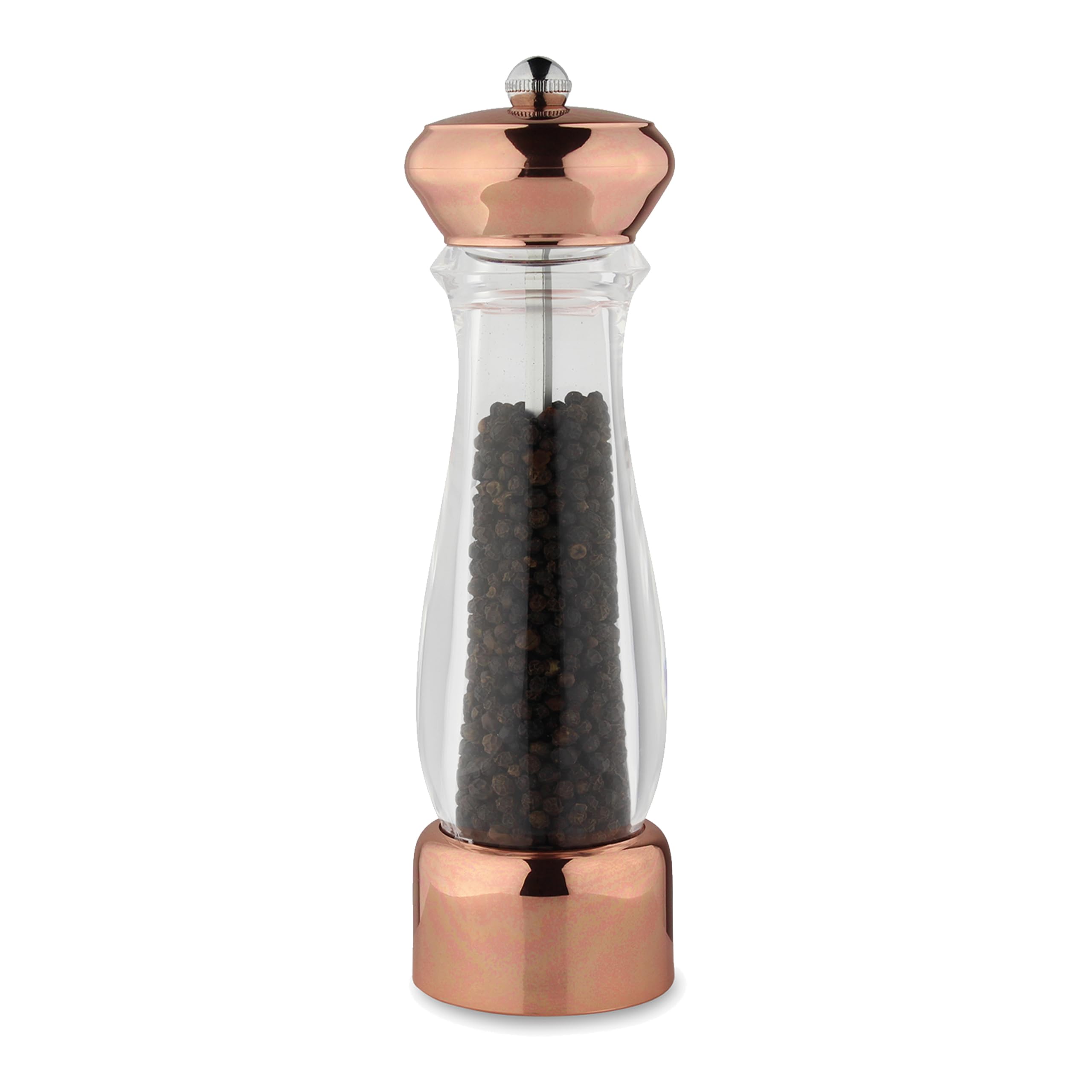 Salt or Pepper Mill Copper & Acrylic, Durable Ceramic Grinding Mechanism Scandinavian BPA Free 6 cm x 6 cm x 21 cm