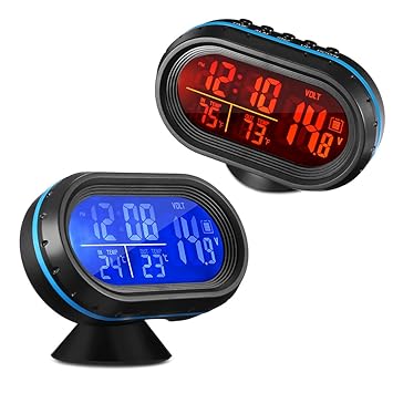 4In1 Digital Clock Indoor Outdoor Thermometer Car voltage gauge Blue Back Light