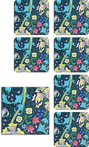Fuchsia Living Handmade Wooden Coaster Set, Hand-painted Royal Garden Pattern Set of 6 Square Coasters and 1 Wooden Holder
