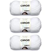 Caron Simply Soft Party Acrylic Yarn for Crocheting Soft, Snow, 3-Pack | #4 Worsted Yarn, 99% Acrylic &amp; 1% Metallic, Soft Yarn for Crocheting &amp; Knitting, Sparkle DIY Crafts, 164yd, 85g/3oz per skein