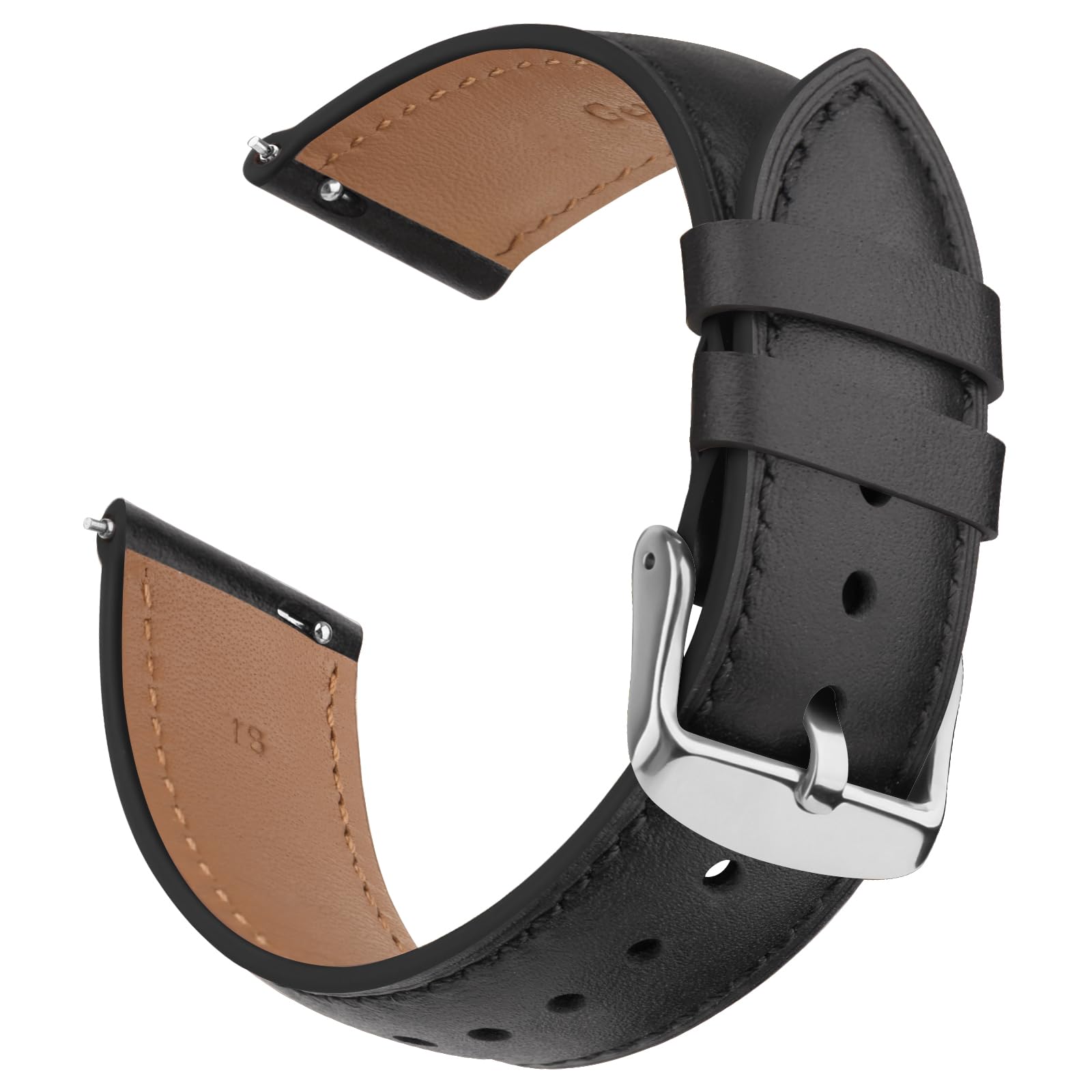 Leather Strap for Garmin Vivoactive 4s, Venu 3s/2s, Forerunner 255s/265s, Vivomove 3s, 18mm Adjustable Replacement Watch Band Sport Wristband (Black)