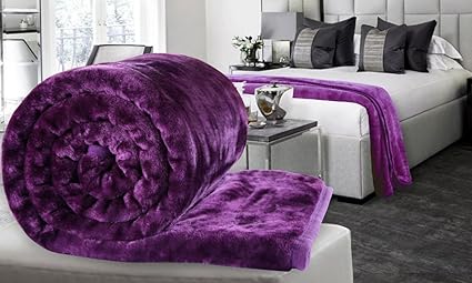 Goyals Superior Quality Mink Single Bed Blanket Embossed - Purple (60 x 90 Inches)