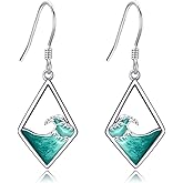 S925 Sterling Silver Ocean Dangle Earrings Wave/Shark/Seahorse/Dolphin/Jellyfish Dangling Jewelry For Women Love Mother Gifts