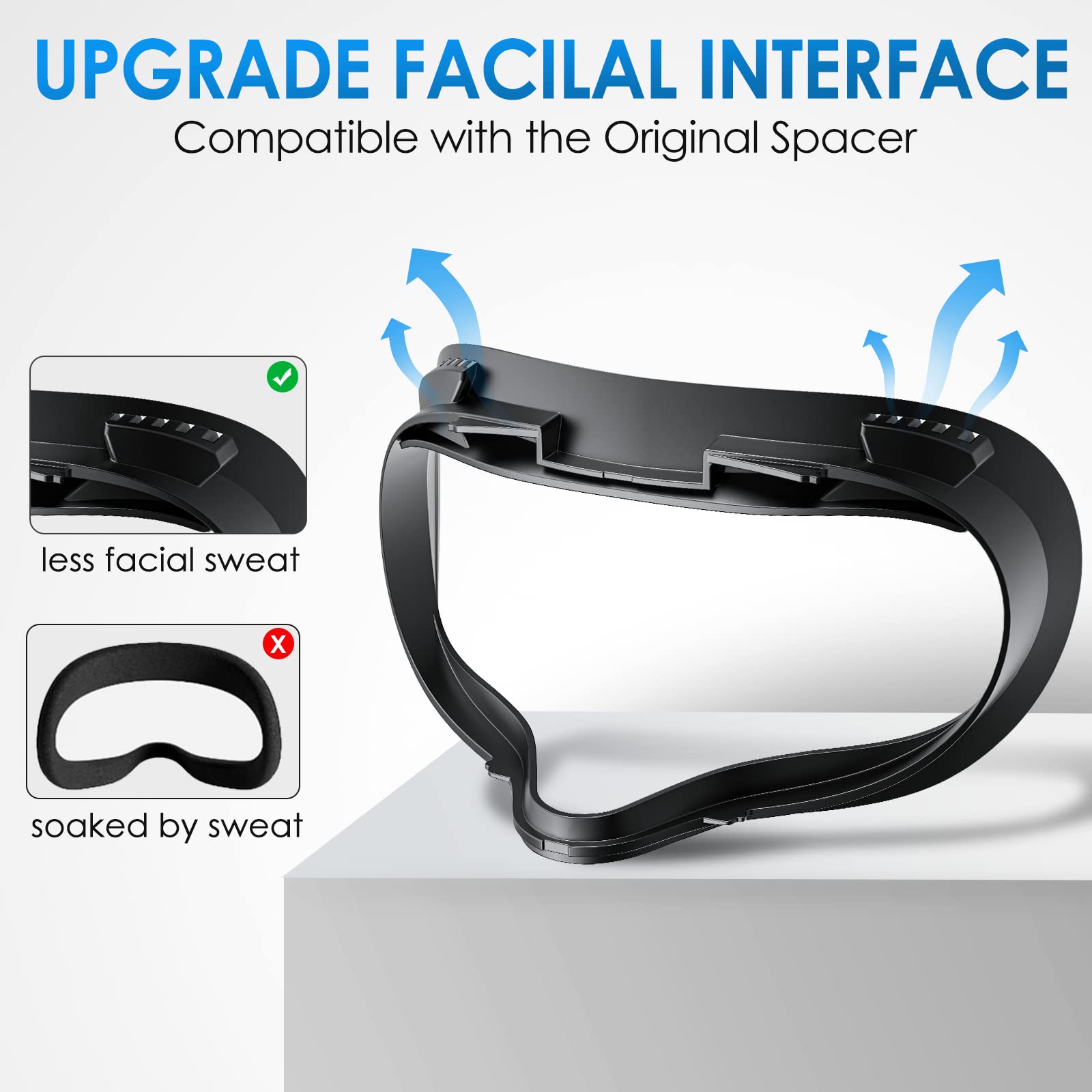 SUPERUS Facial Interface for Oculus/Meta Quest 2 Accessories (Upgraded Version), with 2 PCS Face Cover Foam Pad Replacements, Anti-Light Nose Pad (L/S), Lens Protector, Glasses Spacer (7-in-1 Kit)