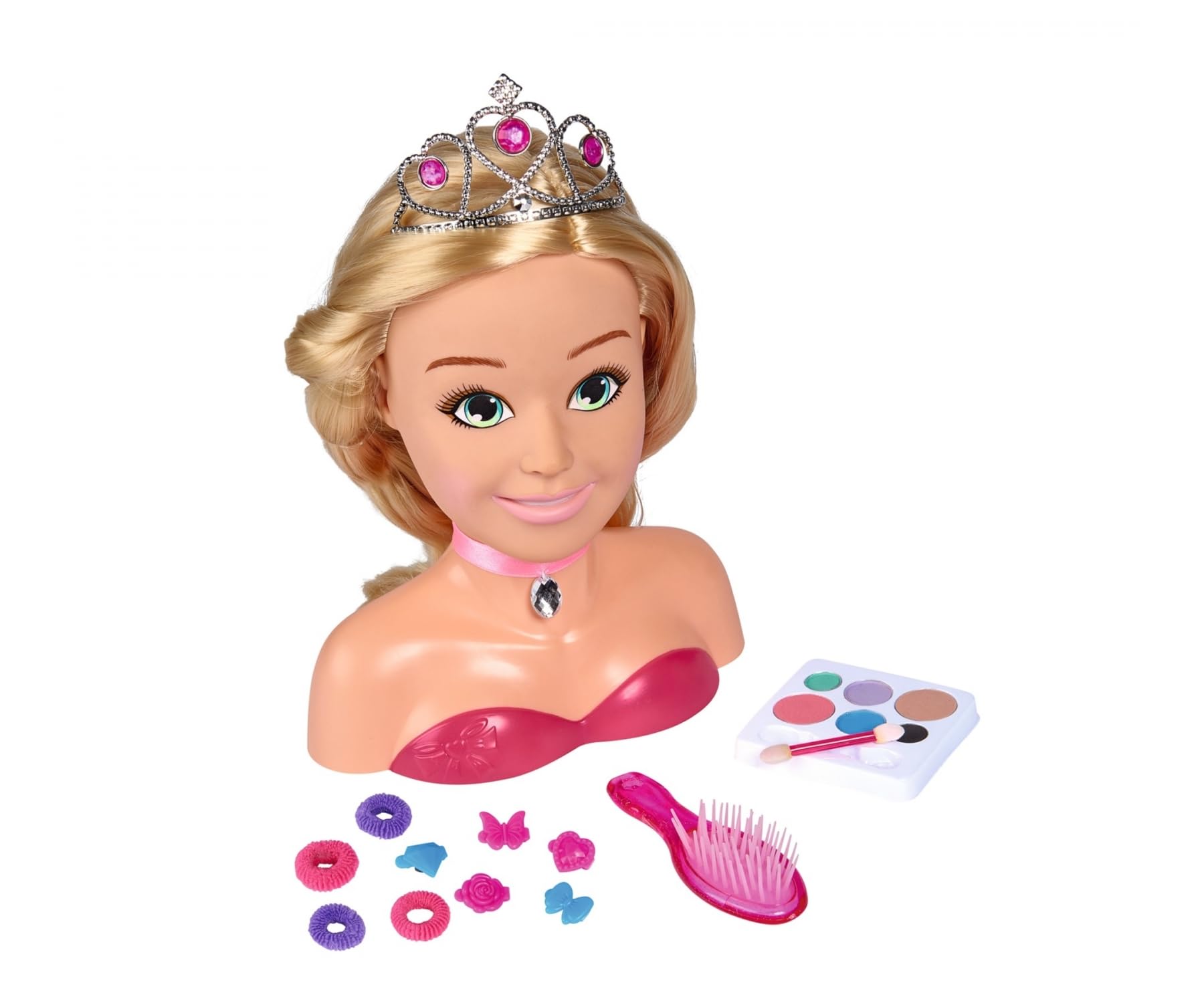 Simba 105560177 - Steffi Love Girls Princess Make-Up & Hairdressing Head, Styling Head with Make-Up, 5 x Hair Clips, 4 x Hair Bobbles, Brush and Princess Tiara, Over 15 Pieces, 26 cm, from 5 Years