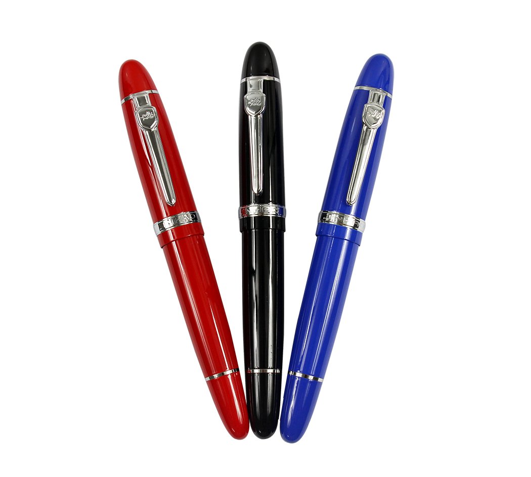 Ranvi JinHao 159 Fountain Pen With Sliver Trim, 0.5MM Medium Nib, 3 PCS,3 Colors (Black, Red, Blue)