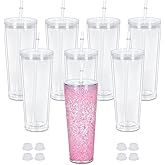 Maucircol 24 Oz Acrylic Snowglobe Tumbler, 8 Pack Pre-Drilled Double Wall Acrylic Clear Cup For Glitter Snow Globe Diy, Double Wall Snowglobe Cup
