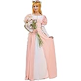 daizbella Renaissance Dress Women Medieval Dress with Puff Sleeves XVI Century Historical Costume Fake Two-Piece Dress