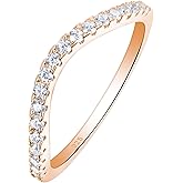 Newshe Jewellery Curved Wedding Bands for Women Cz Stacking 925 Sterling Silver Eternity Rings Wishbone Size 4-13