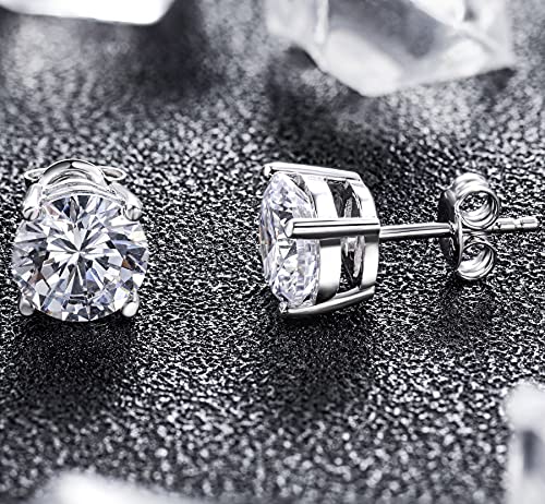 Miaofu 18k White Gold Plated 925 Sterling Silver Cubic Zirconia Diamond Brilliant Earrings for Women Men 4-8mm Cubic Zirconia Swarovski Size 3mm-8mm