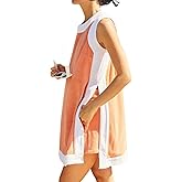 JEIBKOUY Two Piece Sets for Women Summer Outfits Color Block Oversized Side Slit Boho Mini Dress Casual Lounge Shorts Set