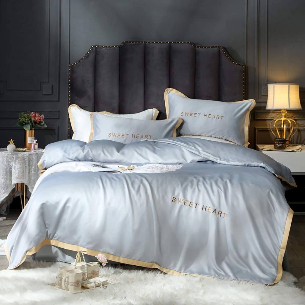 GHJNB Grey Bedding Double Sets, Silk Bedding Sets King
