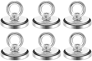 MIKEDE Strong Neodymium Fishing Magnets 6 Pack, 100 lbs(45KG) Pulling Force Rare Earth Magnet with Countersunk Hole Eyebolt Diameter 1.26 inch(32 mm) for Retrieving in River and Magnetic Fishing