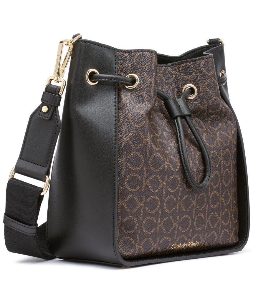 Calvin Klein Damen Drawstring Holt Crossbody mit Kordelzug, Braun/Khaki/Schwarz