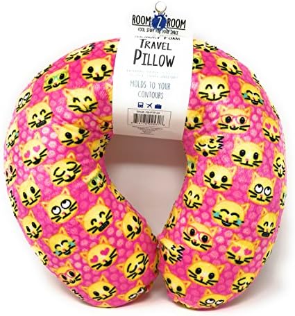 Emoji Faces Pink Velvet Memory Foam U Shaped Travel Pillow Neck Support Head Rest Cushion Plush Soft Teens Emojies Expressions Cat Kitten Faces