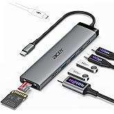 Acer 8 in 1 USB C Hub 10Gbps, USBC to HDMI Adapter 4K@60Hz, 2×USB-C 3.2, 2×USB A 3.0 Data Transfer, 100W PD Port Type C Multiport Splitter with SD/TF Card Reader, for Laptop, PC, Desktop, iPad Pro