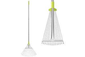 OLIYNEDY Adjustable Garden Leaf Rake 56 inch, Collapsible Metal Yard Rake for Leaves with Expandable Head 7-16", Collect Loose Debris for Lawns Camping Shrubs and Rose Bushes Heavy Duty